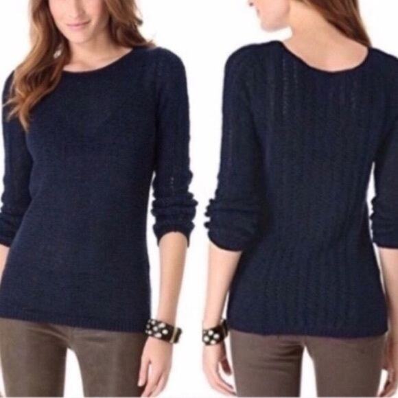Rachel Zoe Karla Openwork Woven Knit Sweater Navy Size L - Picture 1 of 8